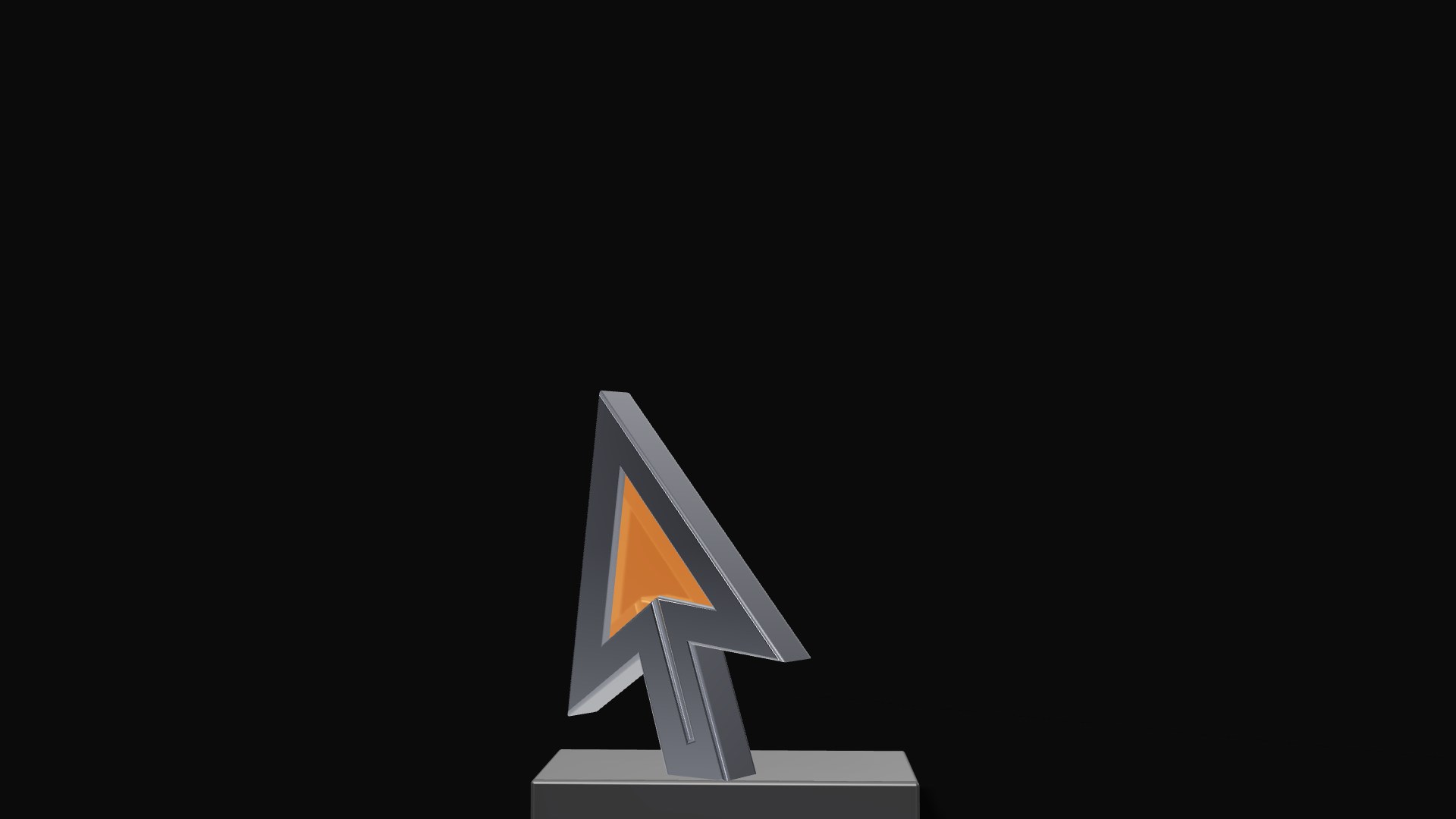 A titanium cursor with an ember glass core on a black stone plinth